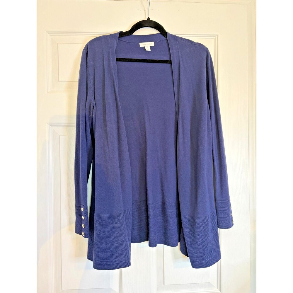 Charter Club Women's Medium M Long Sleeve Knit Cardigan Gold Buttons Navy Blue
